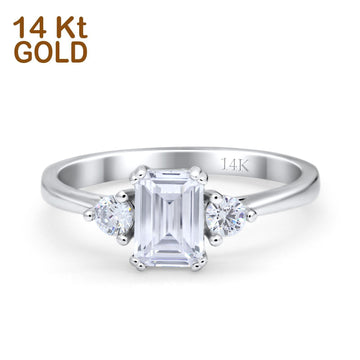 14K White Gold Emerald Cut Wedding Engagement Ring Simulated CZ Size-7